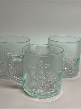 Set of 3 Floral Clear Glass Mug KiG Indonesia